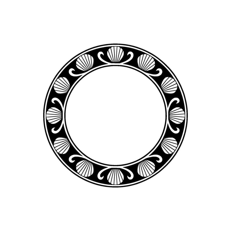 Elegant Black and White Decorative Circle Frame, Shell Motif. vector