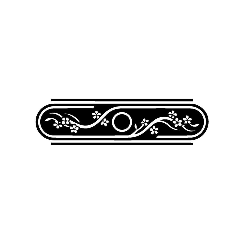 Elegant Japanese Blossom Motif in Black White, Decorative Border. vector