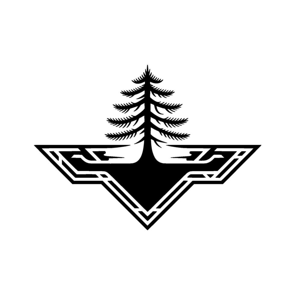 Minimalist Black Tree with Geometric Abstract Shape. vector