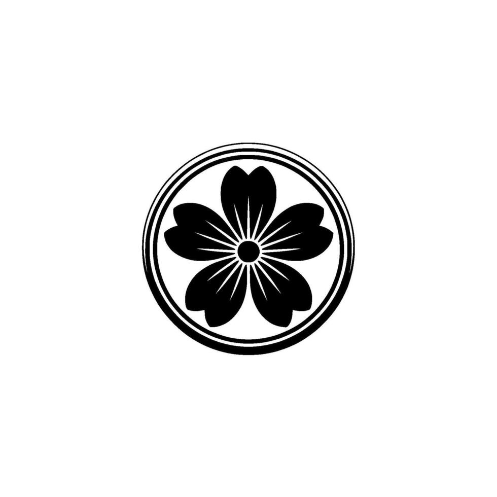 Black and White Cherry Blossom Mon Emblem, Japanese Crest. vector