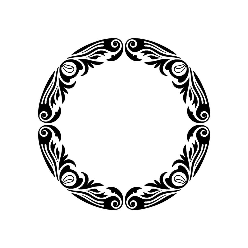 Elegant Floral Circle Frame Decorative Black on Gray Background. vector