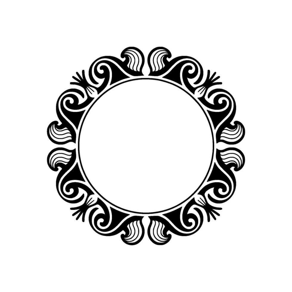 Elegant Black Circular Frame with Ornamental Swirls on White. vector