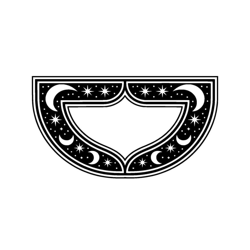 Celestial Crest Moon Star Embellishment in Black White. vector