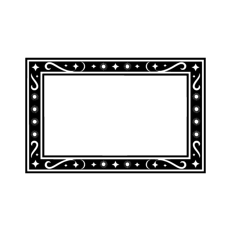 Elegant Decorative Black Frame with Sun, Star and Curve Elements. vector