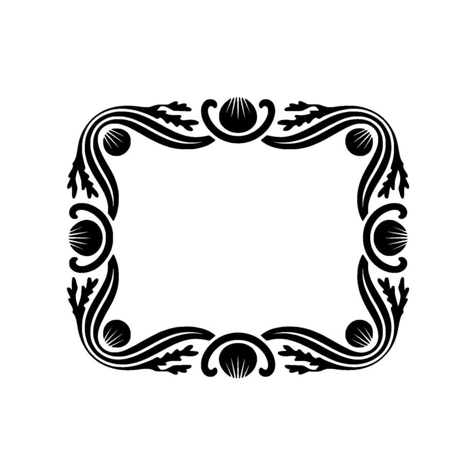 Elegant Black Floral Frame on White Background, Decorative Border. vector