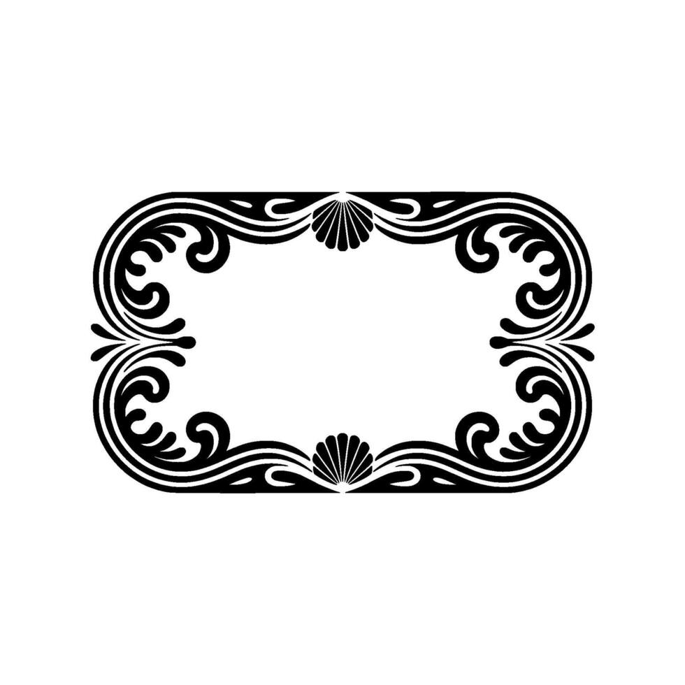 Elegant Black Floral Frame with Shell Accents on White Background. vector