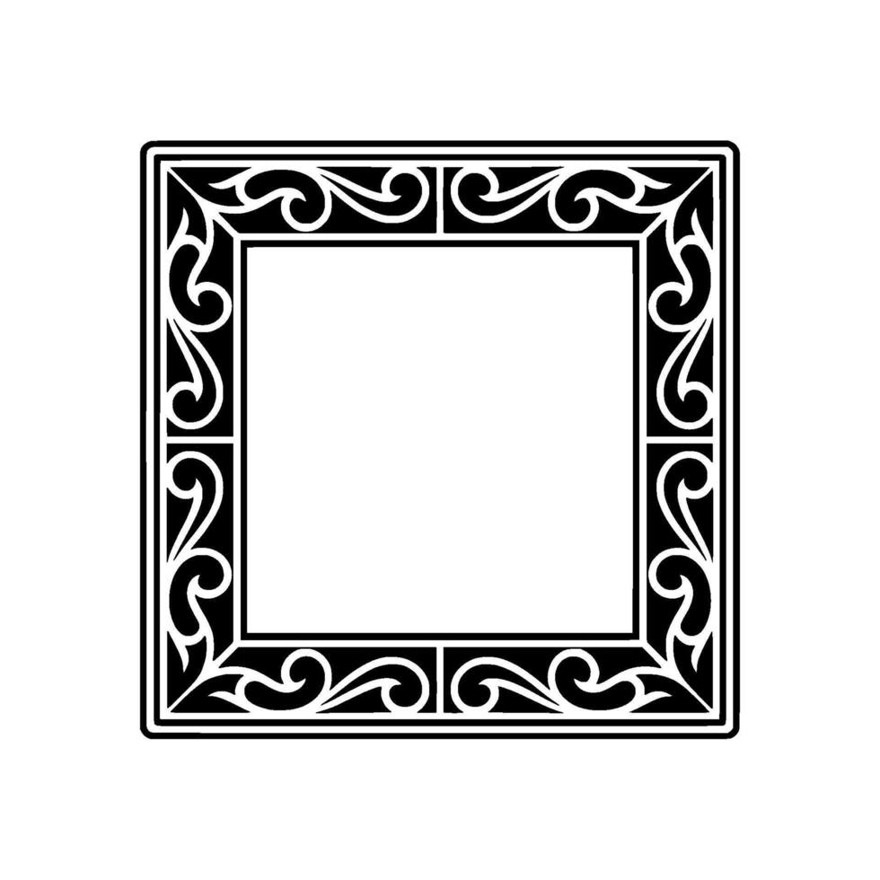 Elegant Black White Square Frame with Floral Scrollwork. vector