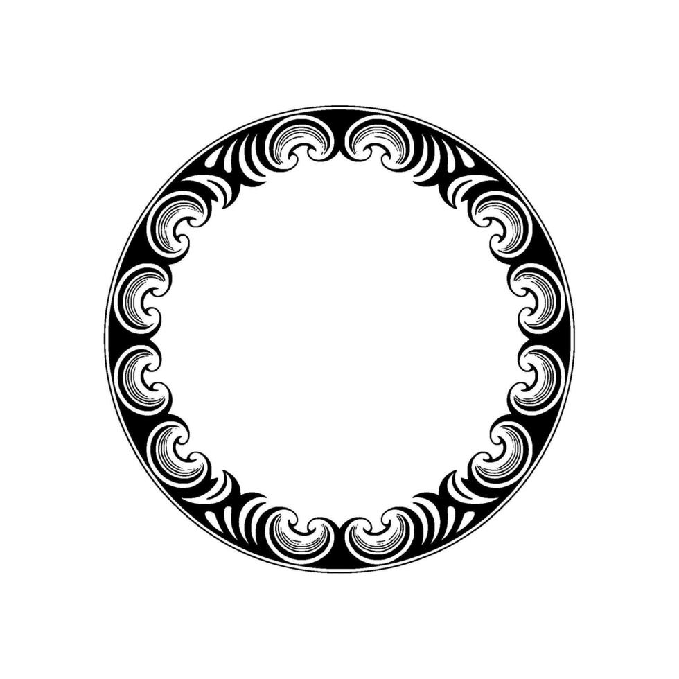 Elegant Circular Swirl Frame in Black and White on Light Gray Background. vector