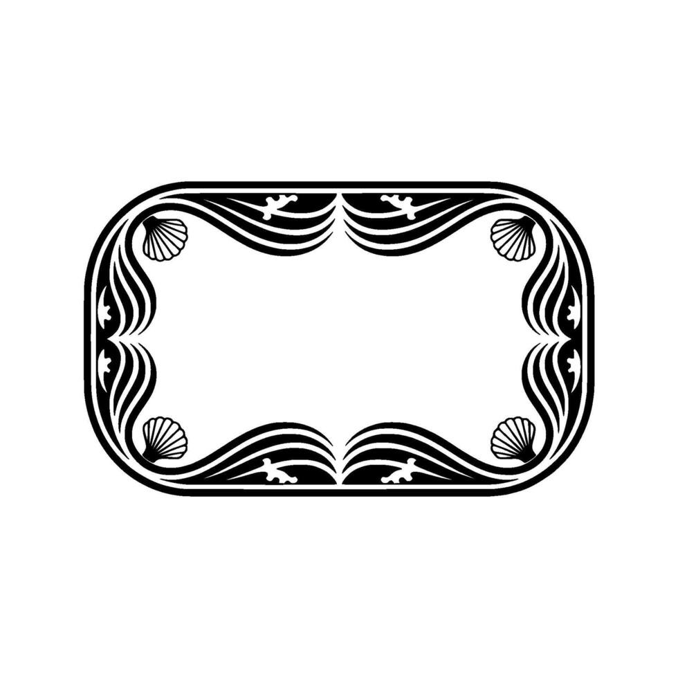 Elegant Art Deco Frame with Shell Motifs, Black and White. vector
