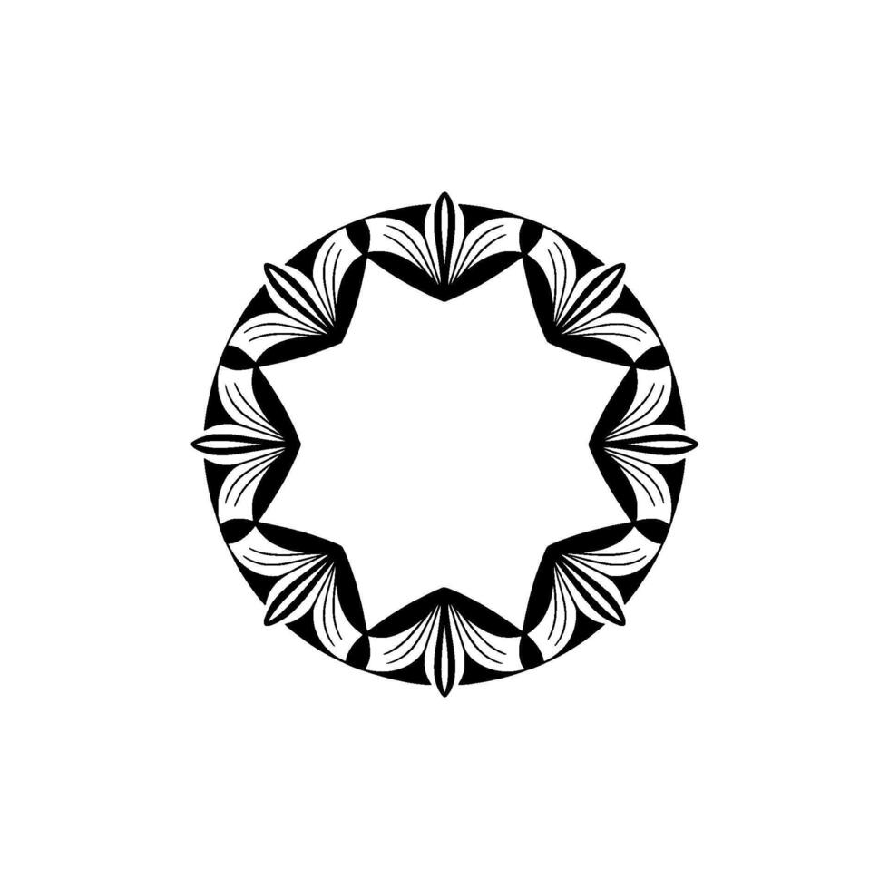 Minimalist Floral Star Mandala, Black White, Modern. vector