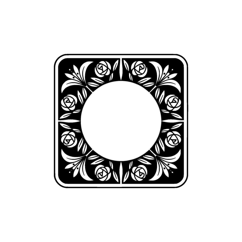 Floral Frame, Art Nouveau , Black White, Elegant Aesthetic. vector