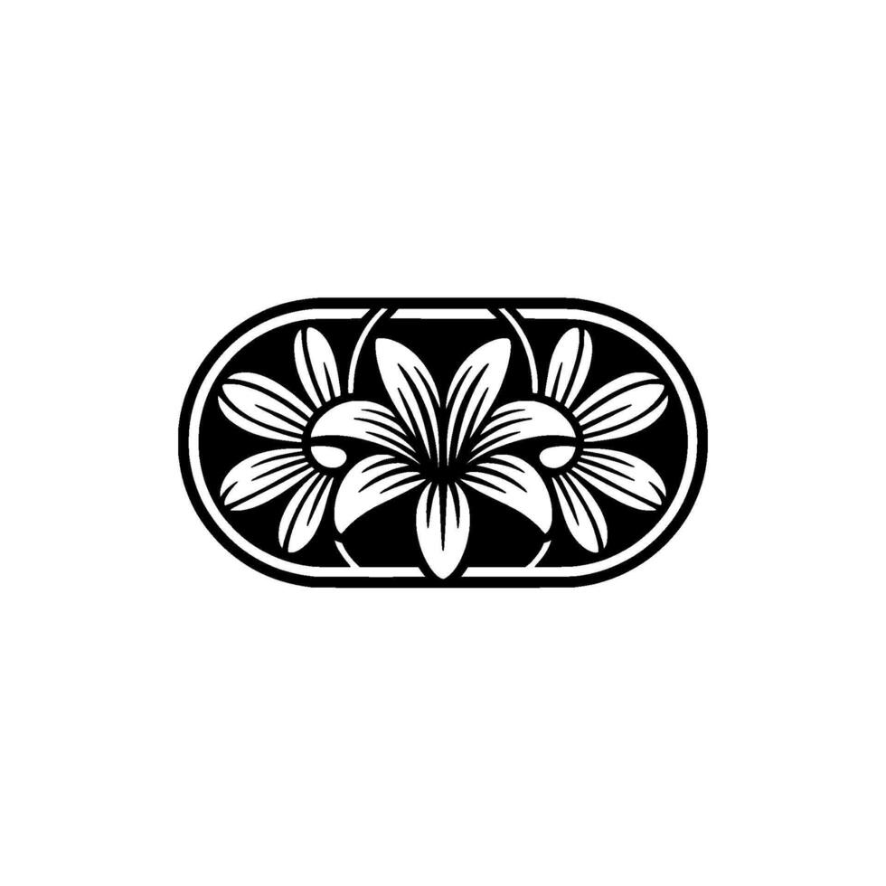Elegant Black and White Floral Motif on Cream Background. vector