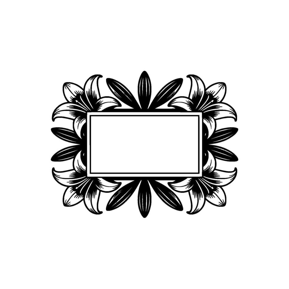 Elegant Floral Frame in Black and White - ,-.. vector