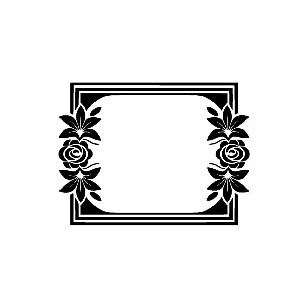 Elegant Floral Frame Illustration, Black on White, Invitation. vector