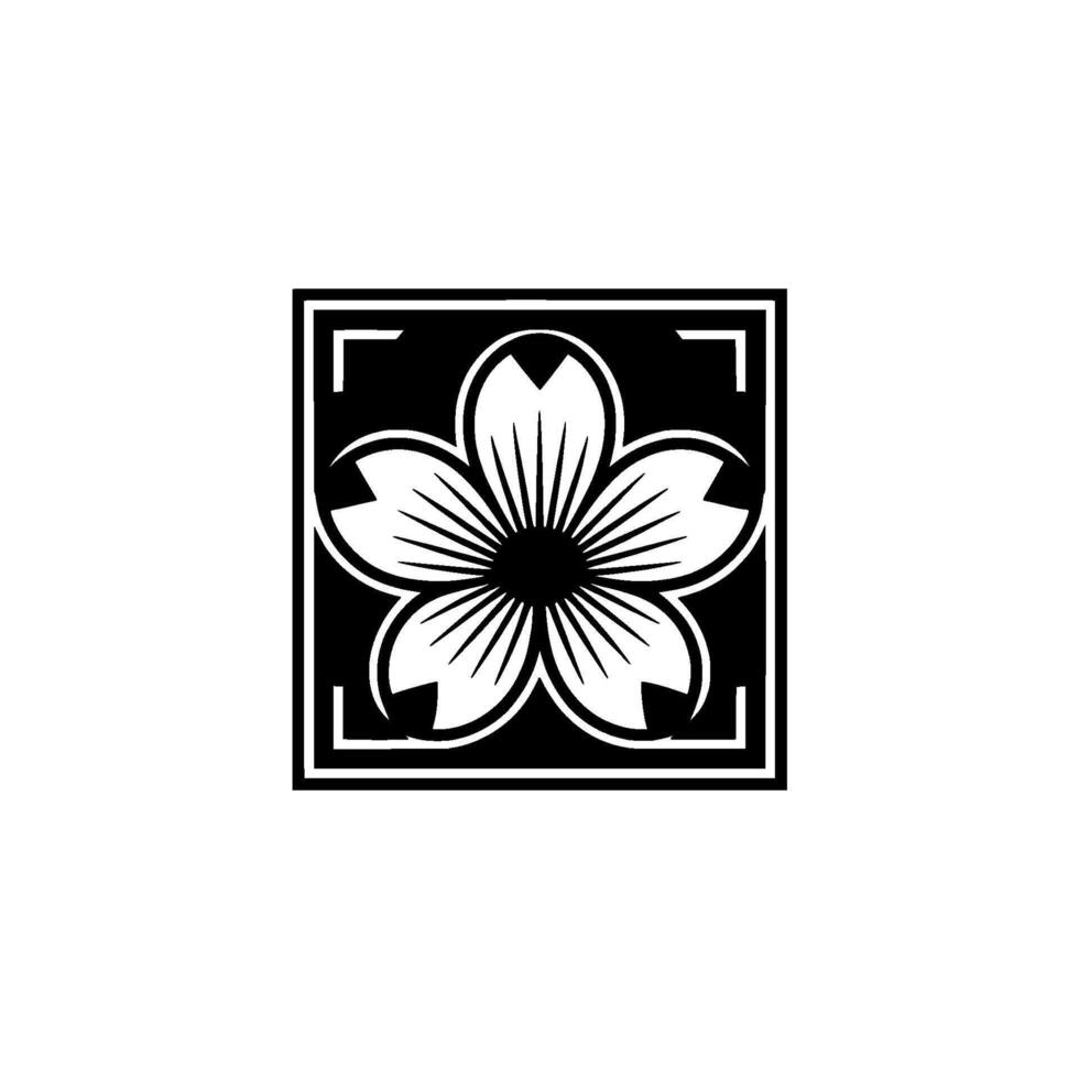 Minimalist Cherry Blossom in Square Frame, Illustration. vector