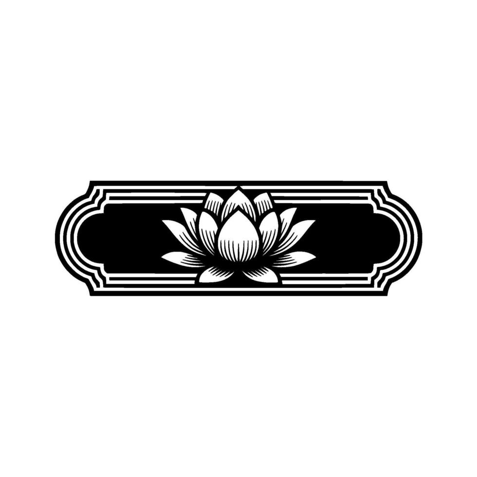 Lotus Flower Emblem, Minimalist Black and White. vector