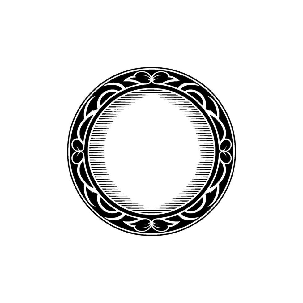 Elegant Circular Frame Engraved , Minimalist Style. vector