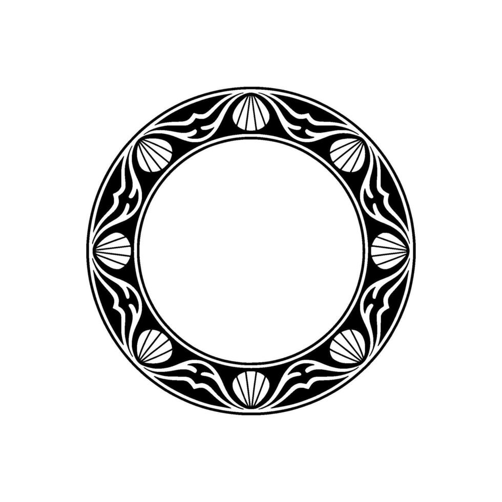 Decorative Black and White Circular Ornament with Shell Motif, Minimalist. vector