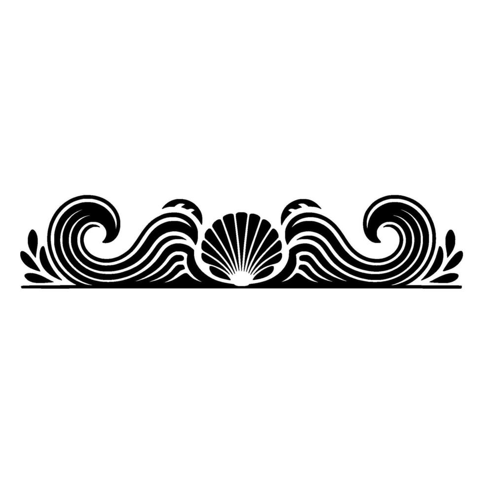 Elegant Wave and Seashell Border Black and White Art Deco. vector