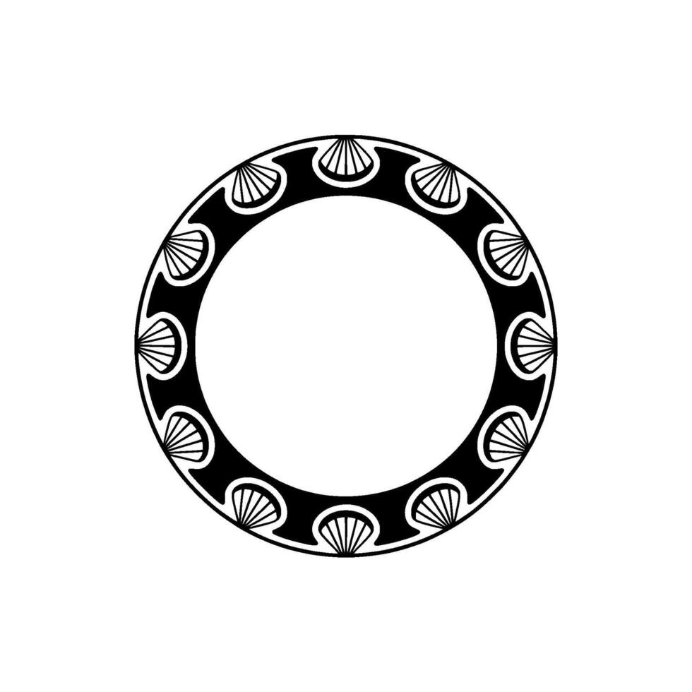 Decorative Circle Black and White Shell Border on White Background. vector