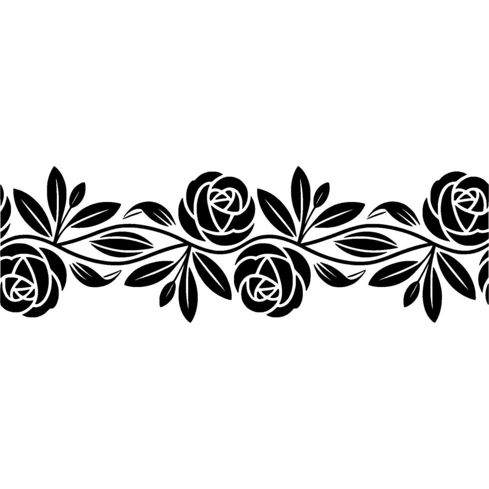 Elegant Black Rose Border on White Background - Decorative Element. vector