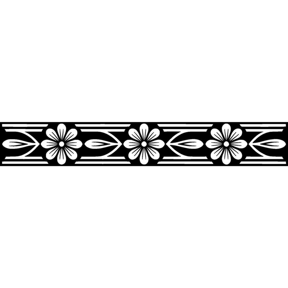 Floral Border Ornament, Black and White, Minimalist. vector