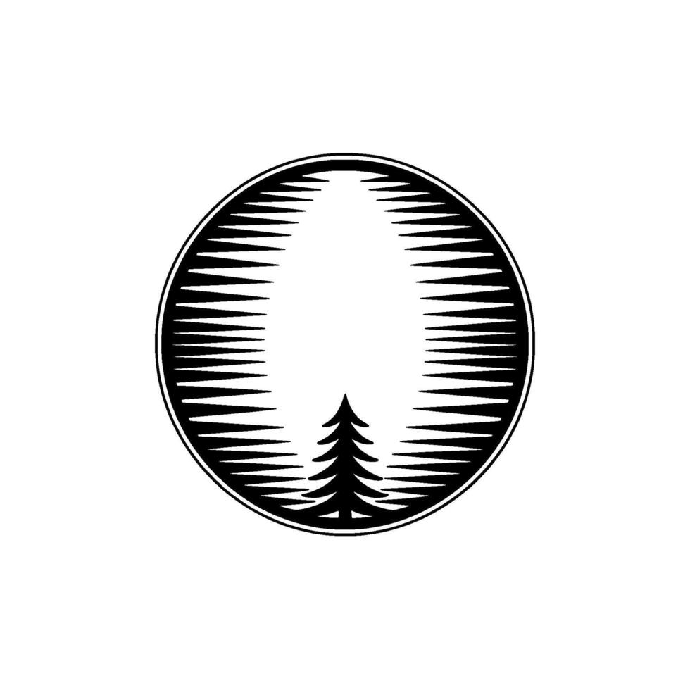 Vintage Engraved Pine Tree Emblem, Minimalist Forest. vector