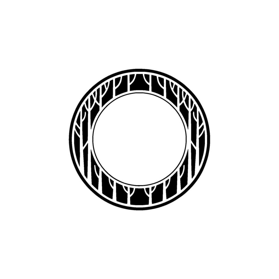 Minimalist Circular Tree Frame on White, Decorative Border. vector