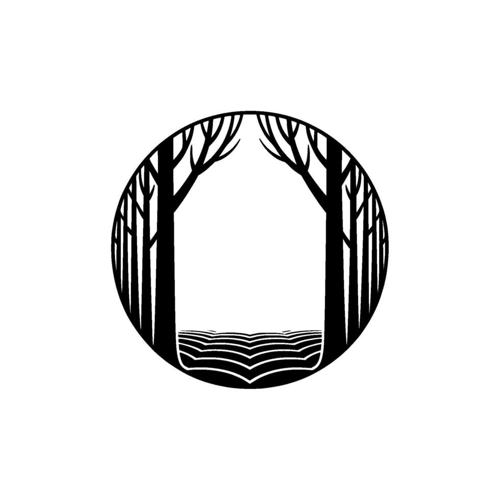Minimalist Forest Circle , Black and White, Nature Emblem. vector