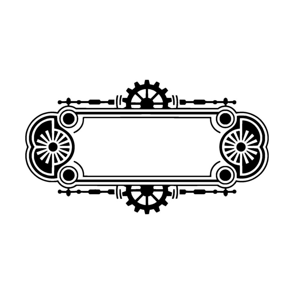 Steampunk Emblem Frame Gearwheel Silhouette, Black and White, Blank Space. vector