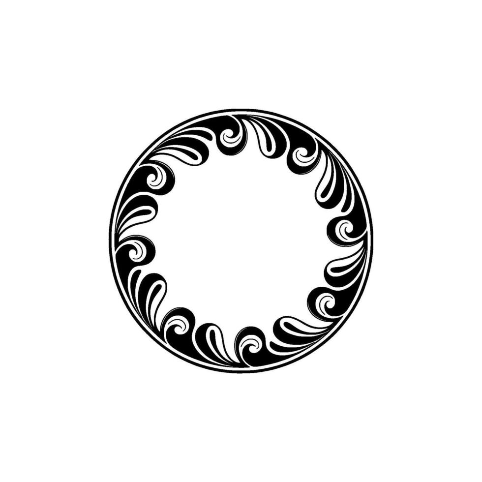 Elegant Circular Swirl Frame, Black White, Decorative Border. vector