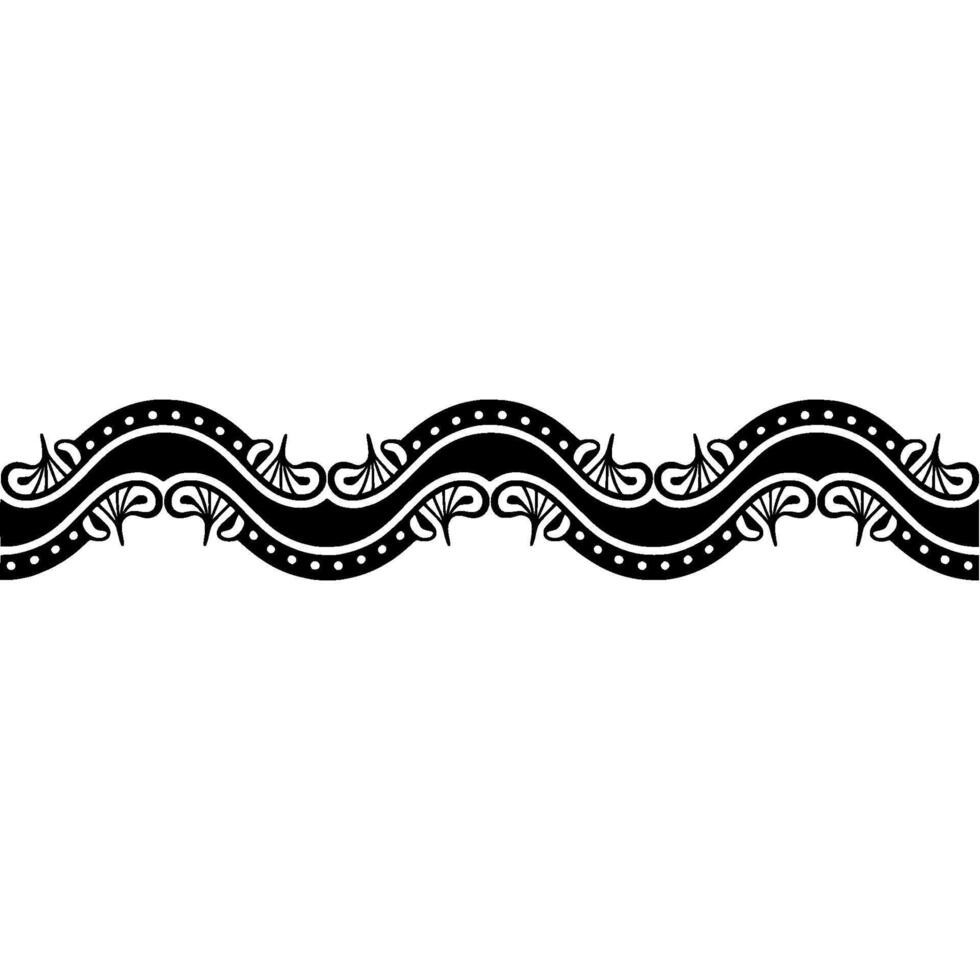 Elegant Black Wavy Border Ornament on White, Element. vector