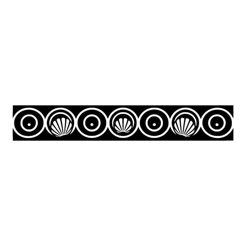 Geometric Black and White Border with Seashells. vector