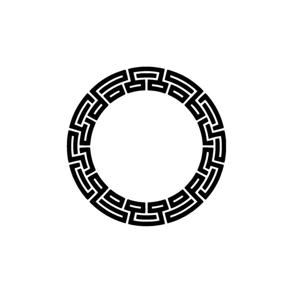 Minimalist Greek Key Circle in Black on White. vector