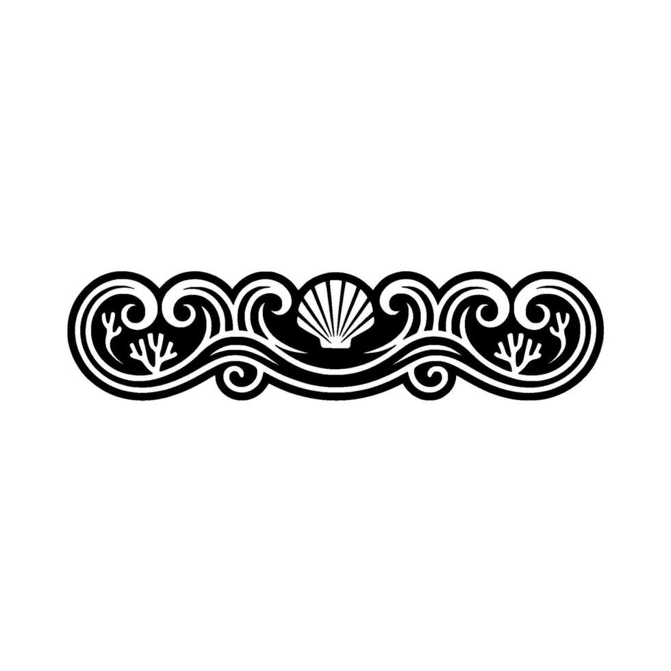 Elegant Coastal Ornament Waves, Shell, and Coral. vector