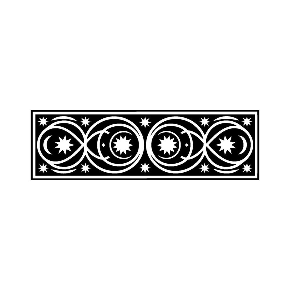 Black White Celestial Border Stars, Moons, Abstract. vector