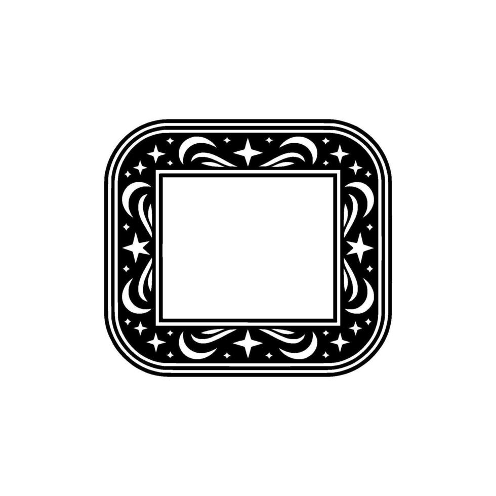 Ornate Starry Frame, Black and White, Decorative Element. vector
