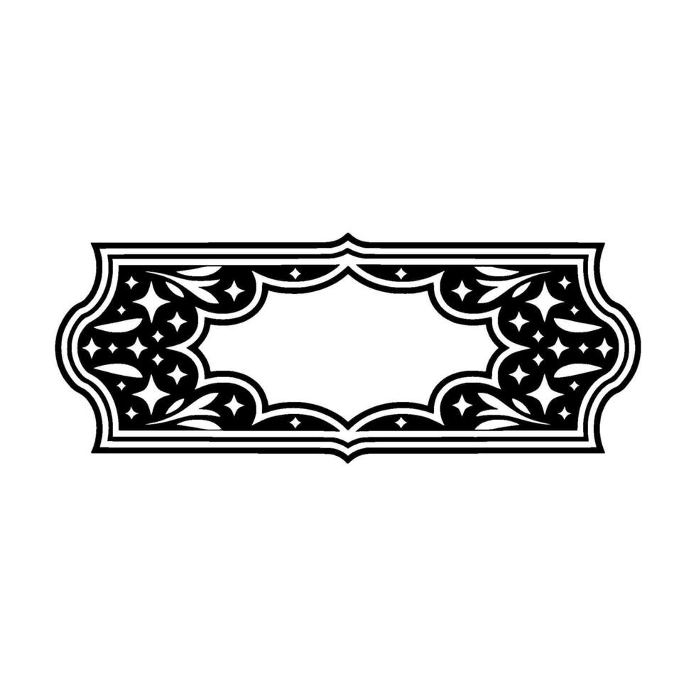 Elegant Black and White Decorative Frame with Floral and Star Accents. vector
