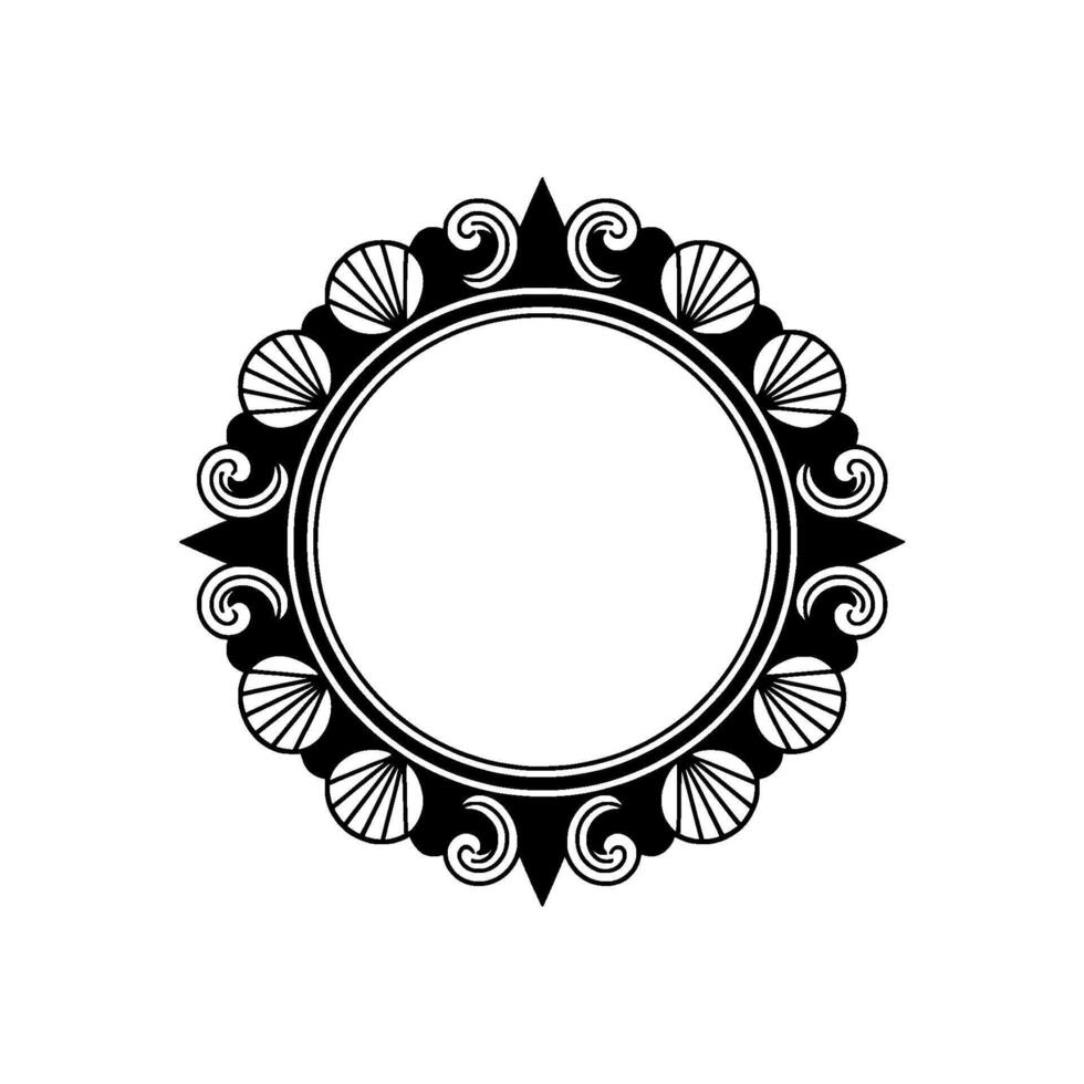 Elegant Art Deco Circular Frame, Black White. vector