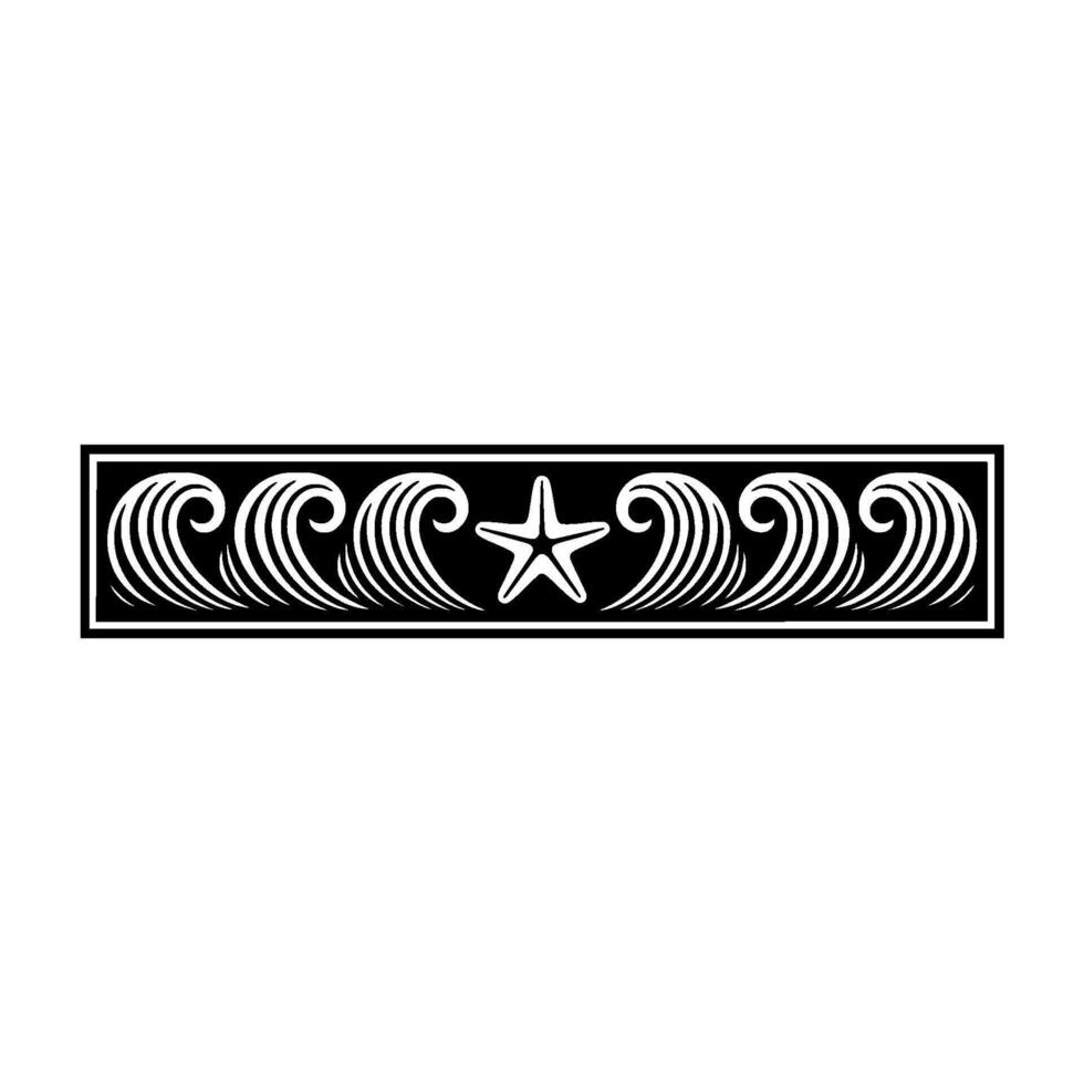 Elegant Oceanic Border Starfish Wave , Monochrome Art. vector