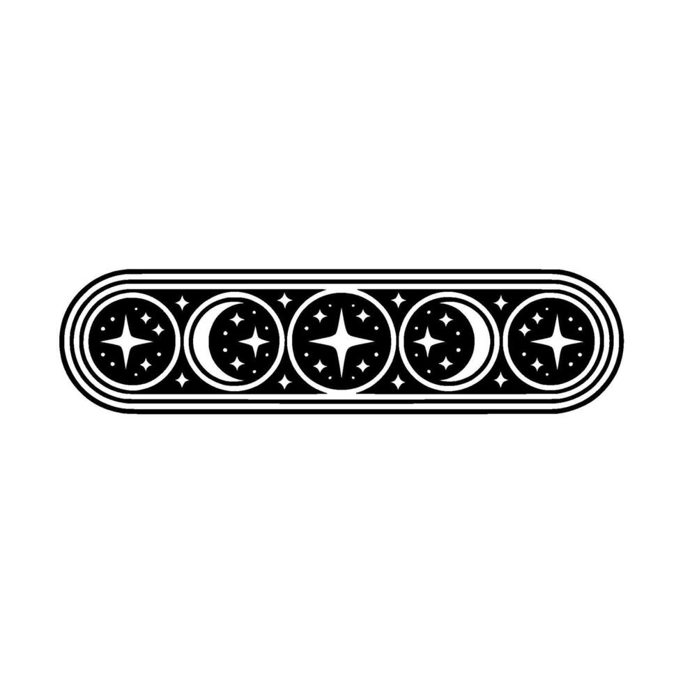 Celestial Border Ornament Moon, Stars, and Geometric. vector