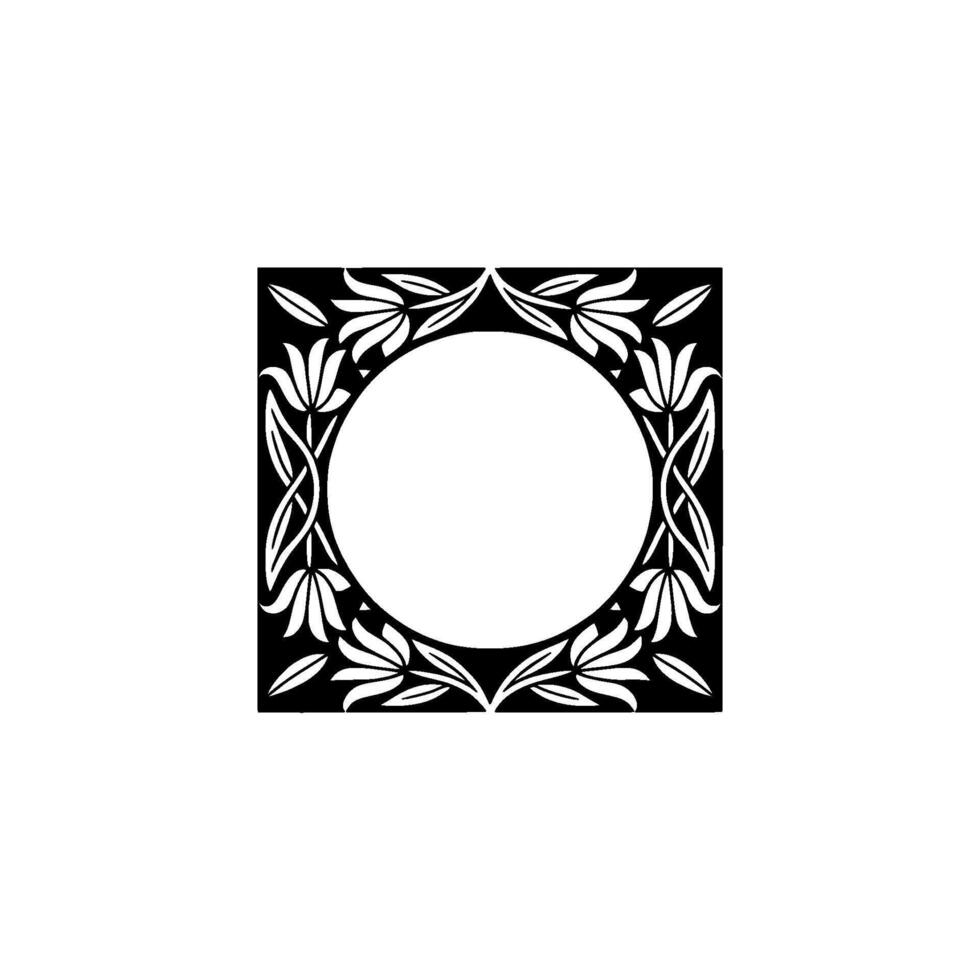 Art Nouveau Floral Frame - Black and White Illustration. vector