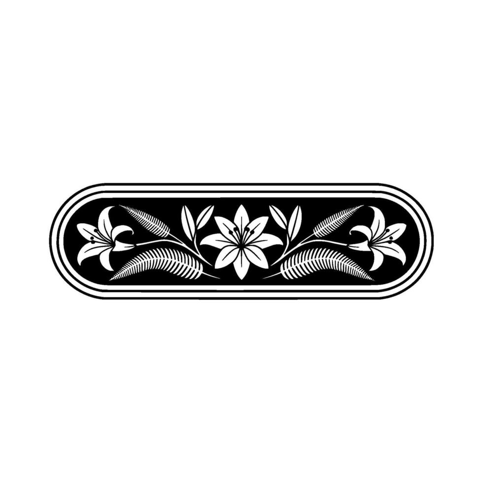 Elegant Floral Border in Black and White, Symmetric Lily Motif. vector