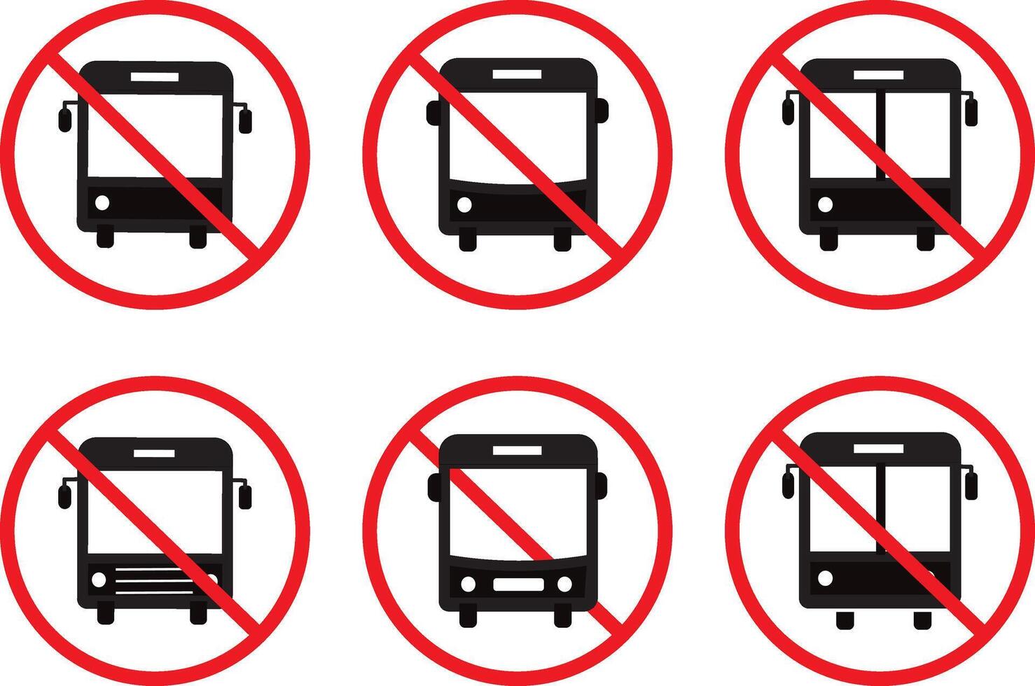No bus icon set. Forbidden Sign, No Bus, Parking prohibited sign symbol,Transport Bus Icons, illustration, vector