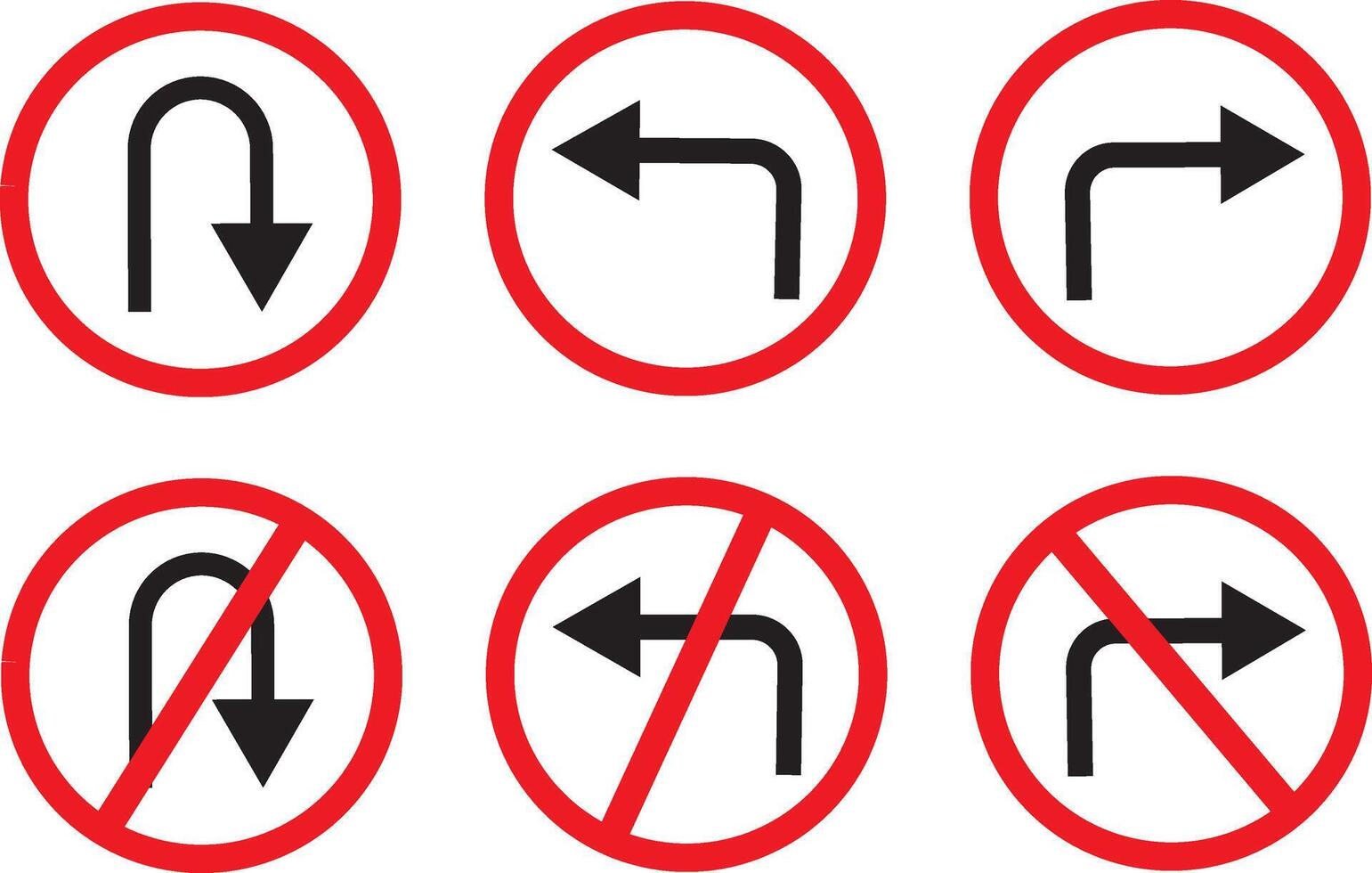 turn Right, Left, U sign set.Traffic Road Icon, traffic direction and Road safety, traffic sign icon, symbol, vector