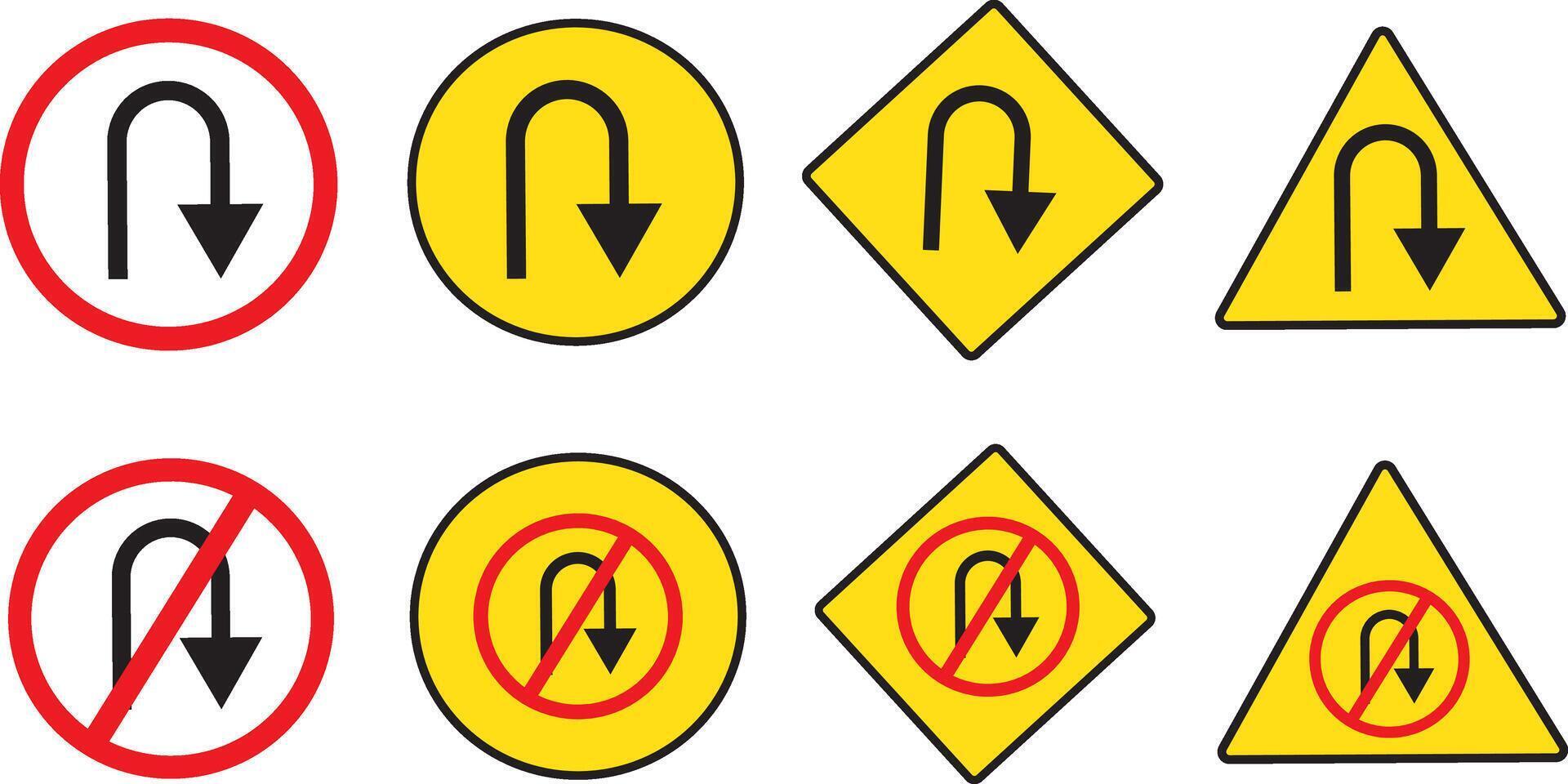 set off traffic road sign icon , no turn right, left, u turn signs, background, turn instruction in red circle sign, vector