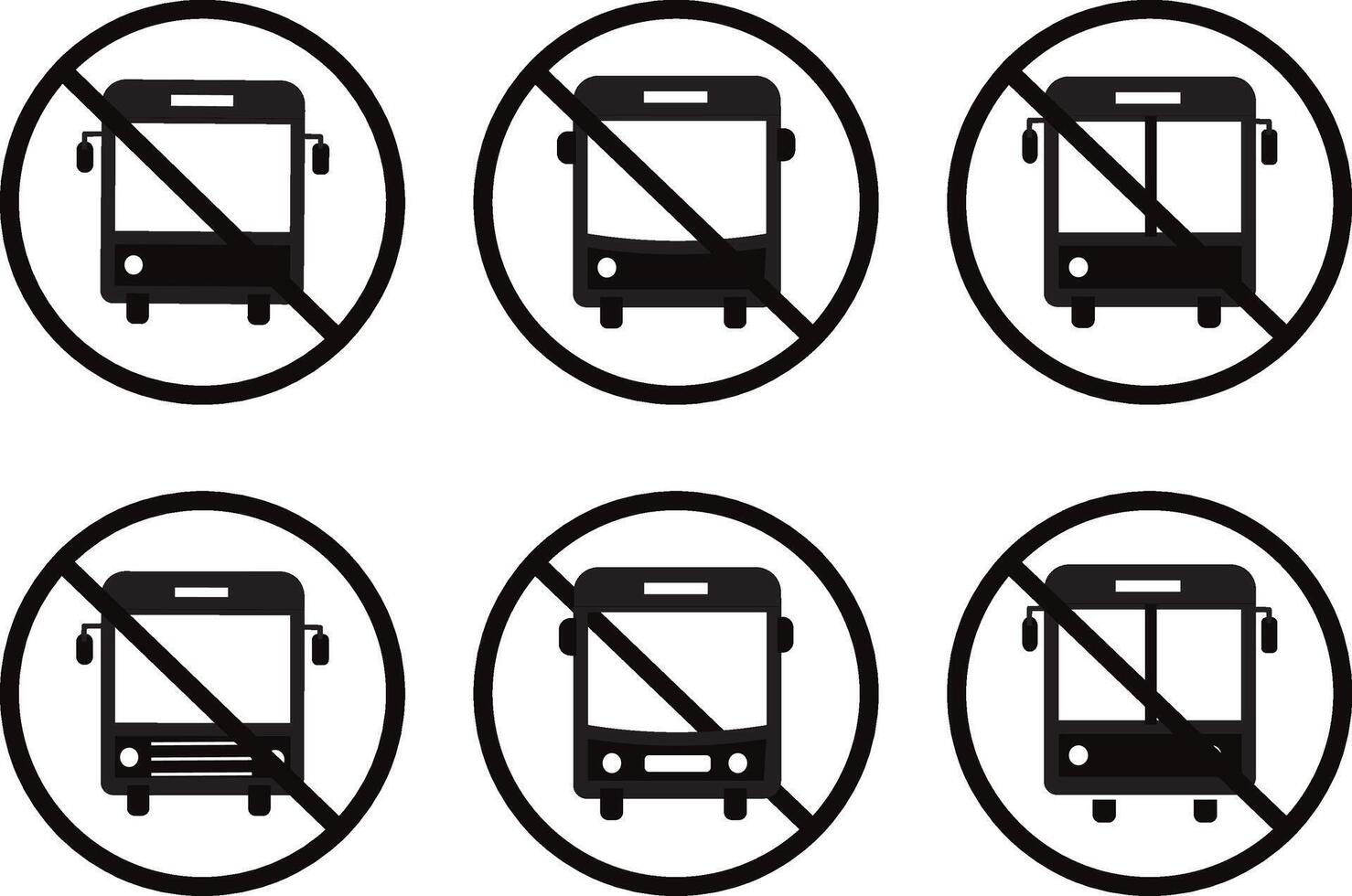 set off No bus icon set. Forbidden Sign, No Bus, Parking prohibited sign symbol,Transport Bus Icons, illustration, vector