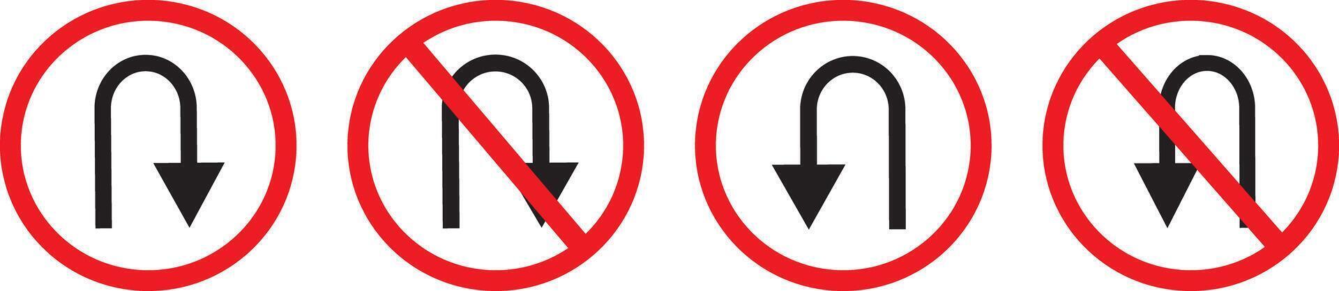 Bundle set of isolated design, no turn right, left, u turn signs, background, turn instruction in red circle sign, vector