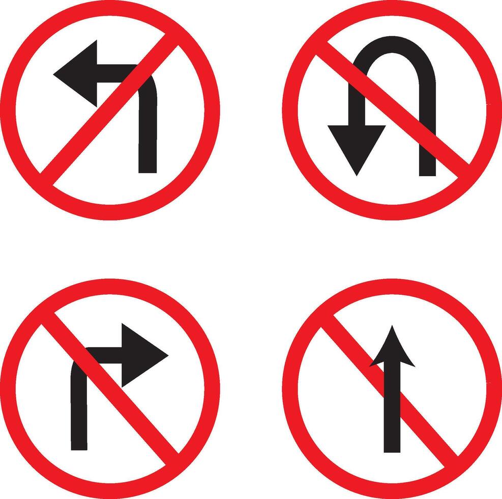 no turn left allowed to turn right and left set.Traffic Road Icon,traffic direction and Road safety, traffic sign icon, illustration, vector