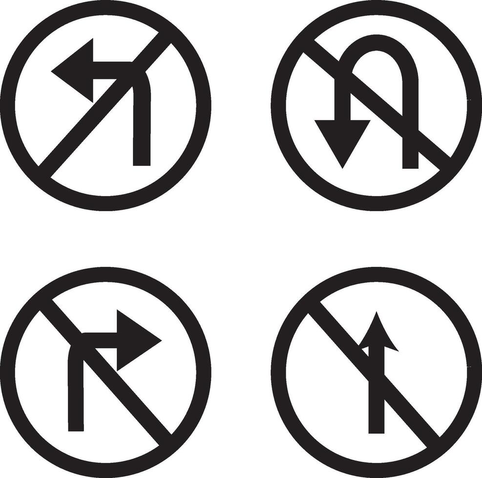 turn left and turn right temporary signs, no turn right, left, u turn signs, background, turn instruction in red circle sign, vector